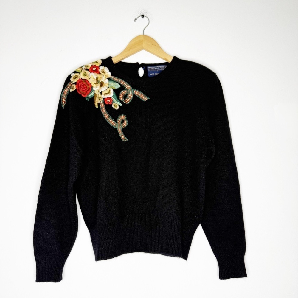 Herman Geist Vintage Hand-Embroidered Wool Blend Sweater Women’s Large
